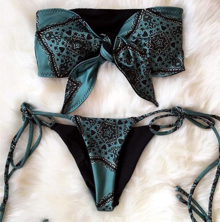 

Women' Swimwear Printed Bikini Breast Knot Swimsuit Female Straps