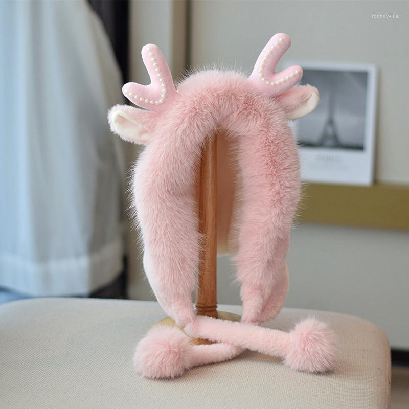 

Berets Hat Women Winter Earflap Deer Ear Warm Autumn Skiing Accessory For Outdoor Teenagers, Pink