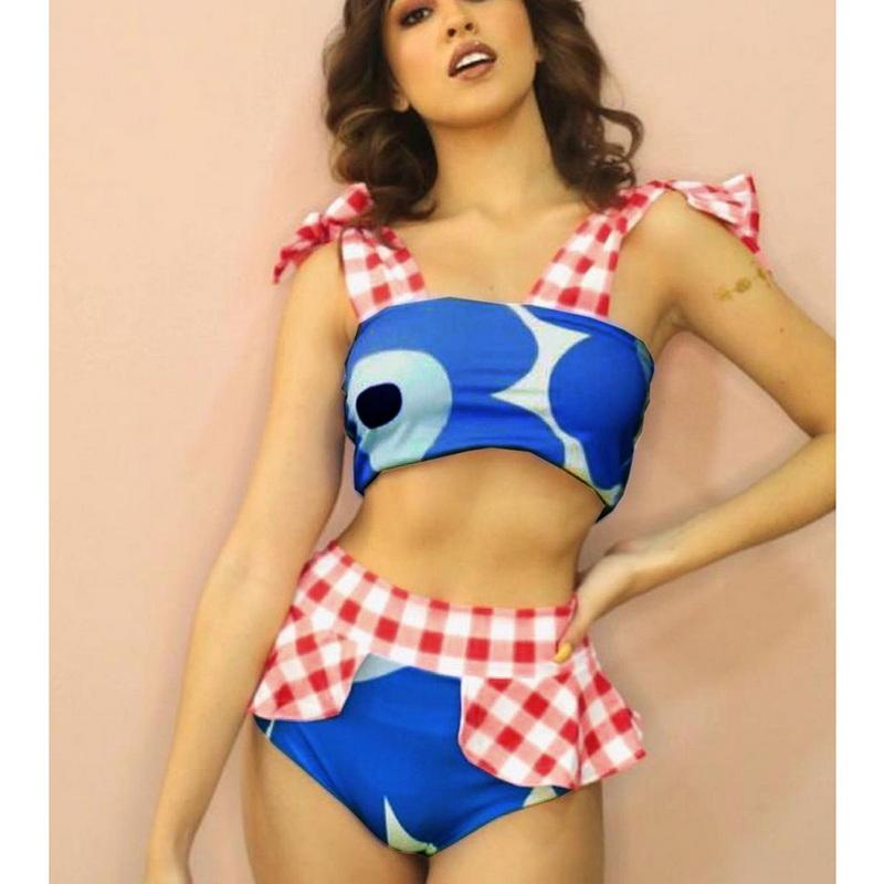 

Women' Swimwear Sexy Swimsuit Women 2023 Bandeau Plaid Bikini Set Push Up Beach Bathing Suit High Waist Woman Swim, 01