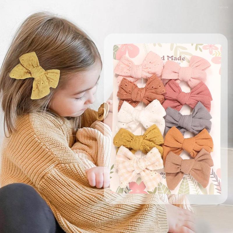 

Hair Accessories 2pcs Solid Color Cotton Linen Embroidery Bowknot Clips For Baby Girls Handmade Bows Hairpin Headwear Kids, Mc72