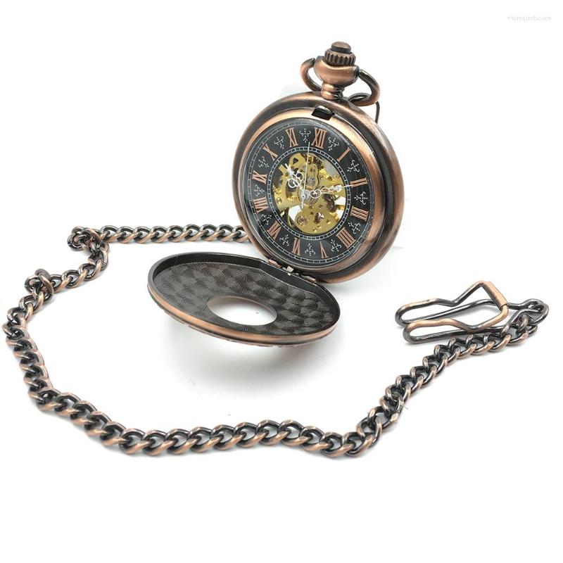 

Pocket Watches Classic Steampunk Copper Tone Hollow Case Hand Wind Mechanical Style Roman Number DiallMens Watch Half Gift, Picture shown