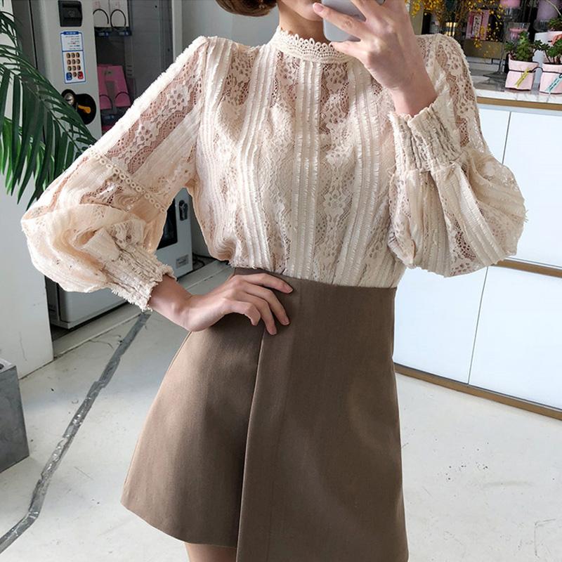 

Women's Blouses & Shirts Elegant Lace Lantern Sleeve Women Blouse Fashion Hollow-out Loose Female Tops Blusas Mujer De Moda 2023 SpringWomen, Black