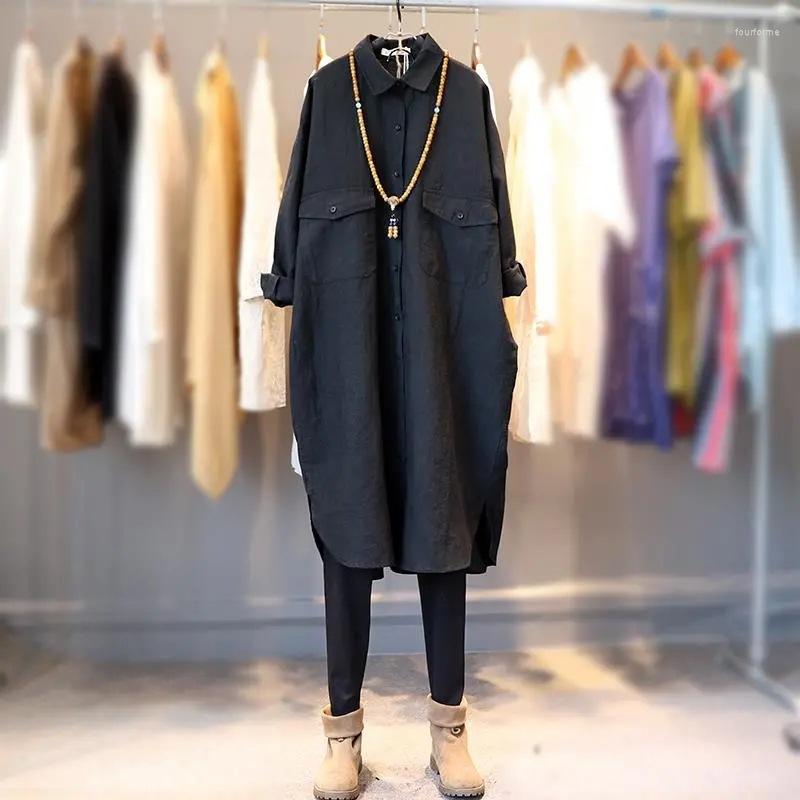 

Casual Dresses 2023 Spring Autumn Mid-length Dress Shirt Korean Loose Trendy Women's Design Sense Flavor Cotton Straight, White