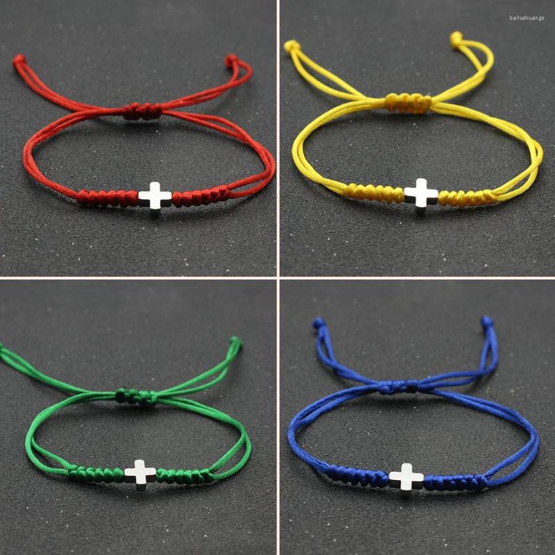 

Charm Bracelets 2023 Fashion Colorful Woven Rope String Bracelet Boho Cross For Women Girls Handmade Jewelry Child Lucky Gift