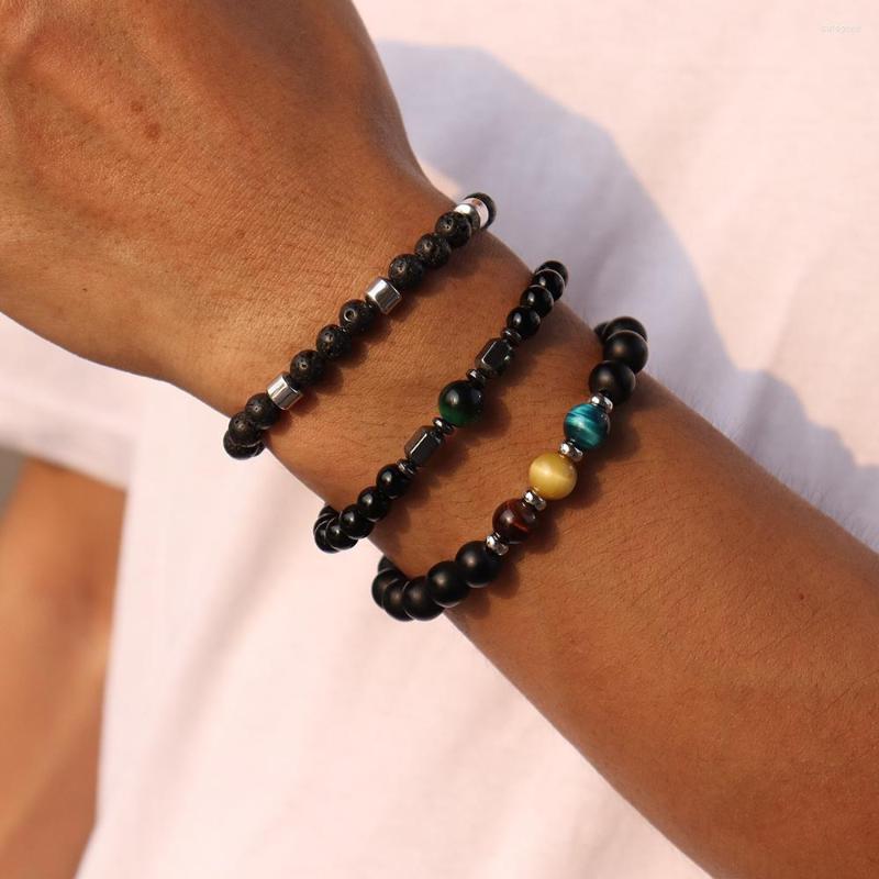 

Strand 2023 Hiphop Tiger Eye Stone Bracelet Men Classic Handmade Matte Beaded For Jewelry Gift