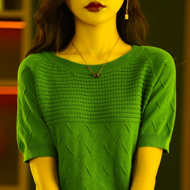 

Women' T Shirts Summer Vest Women Round Neck Thin Pure Cotton Short-Sleeved Pullover Hollow Wild Korean Loose Female Base TopWomen, Blue