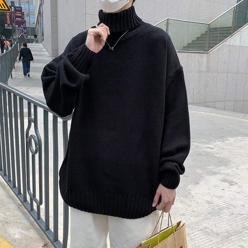 

Men's Sweaters Turtleneck Men Loose Knitted Pullover Streetwear Mens Oversized Sweater Fashion Casual Pullovers A1038, White