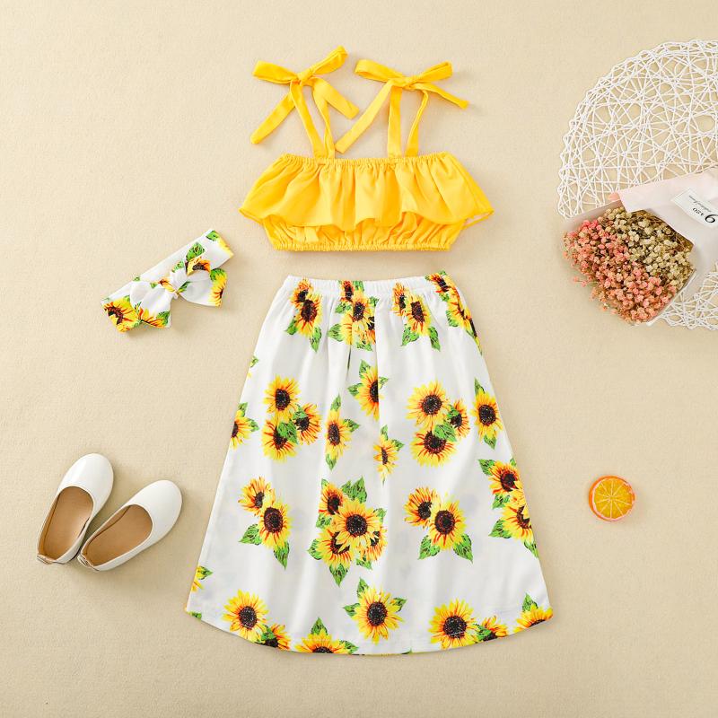 

Clothing Sets Fashion Top And Skirt Set Toddler Kids Baby Girls Summer Yellow Tops Headwear Clothes 2023 Spring, Ye