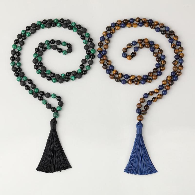 

Pendant Necklaces YUOKIAA 8mm Natural Green Malachite Lapis Lazuli JapaMala Necklace Meditation Yoga Spirit Jewelry 108 Mala Bead Tassel