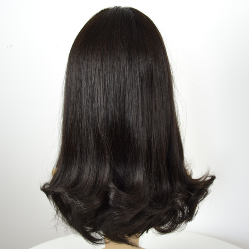 

Stock 1B Kosher Jewish wigs Mongolian human virgin hair sheitels 4*4 multidirentional top human small layer style 1 14-22 inch, #4