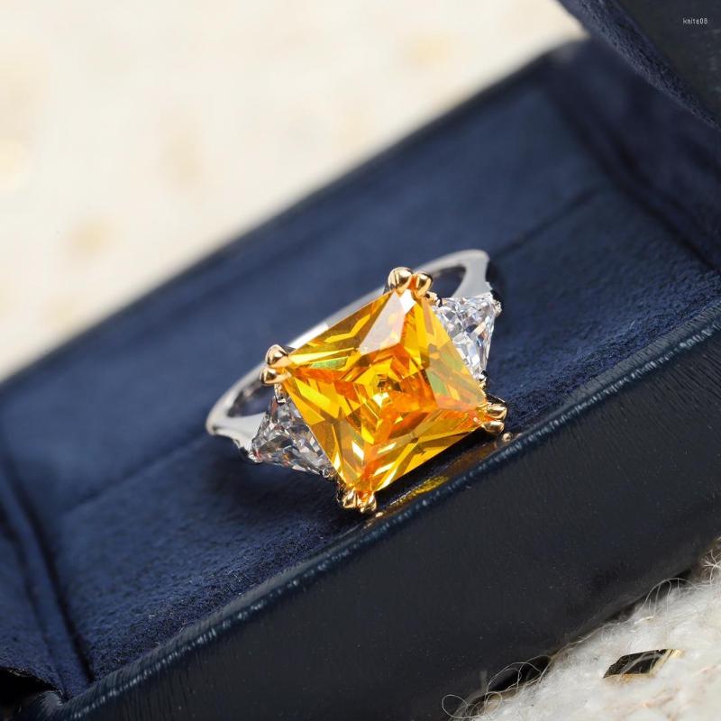 

Cluster Rings Pure 925 Sterling Silver High-quality Luxury Jewelry Ladies Yellow Square Stone Exquisite Ring Wedding Anniversary Gift