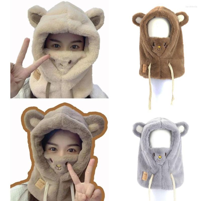 

Berets Cute Bear Hat Mask Winter Warm Windproof Beanies Caps Women Fashion Casual Plush Earflap Earmuff Scarf Clothing Accessories, Khaki