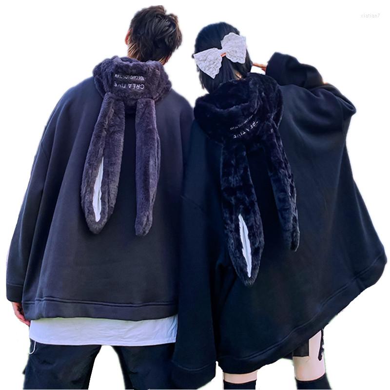 

Men's Hoodies 2023 Winter Men Oversized Warm Thicken Plush Ears Hooded Sweatshirts Fashion Streetwear Couple Matching Clothes, Black