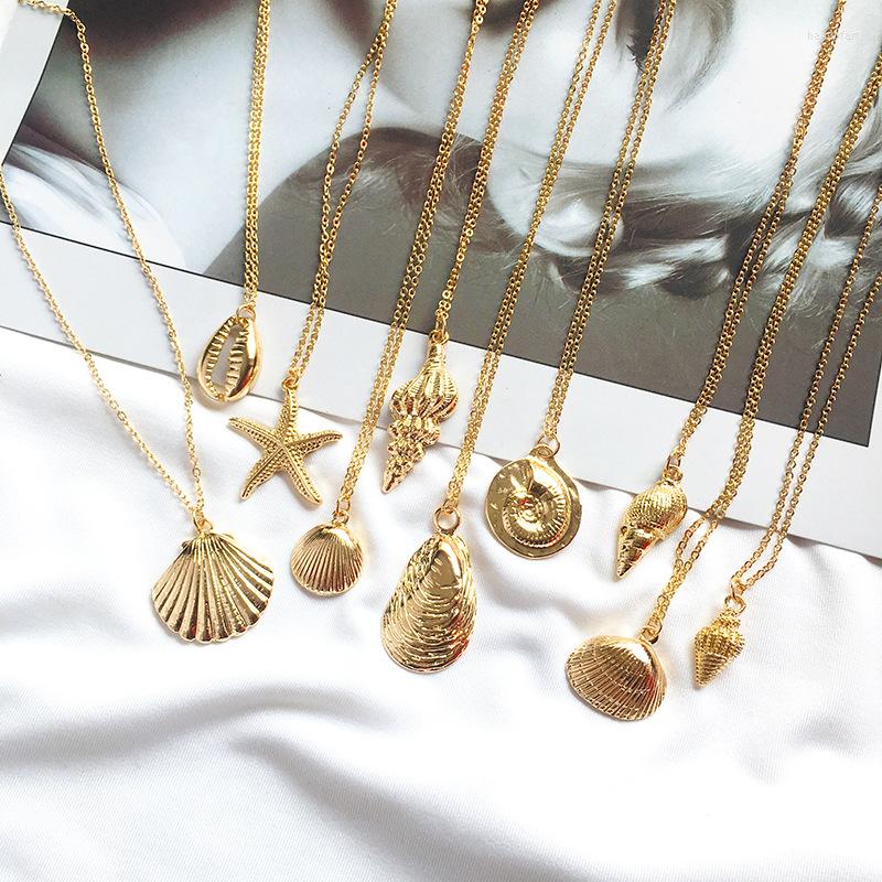 

Pendant Necklaces Jewelry Wholesale Alloy Gold-Plated Shell Stars Necklace Fashion Marine Life Women's Neck Chain