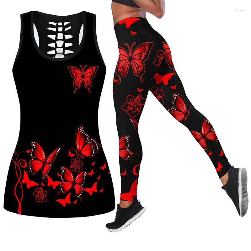 

Active Shirts Butterfly Flower Hollow 3D Print Sleeveless Shirt Summer Vest For Women Pants Yoga Tank Tops Leggings Suit Plus Size -8XL, Tank top-red