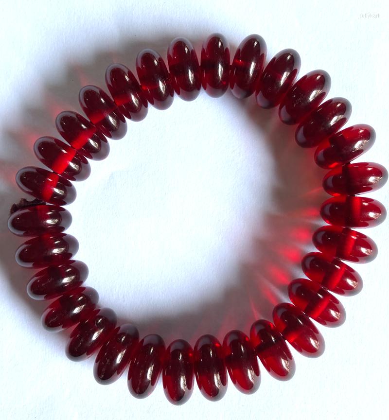 

Strand Certificate 7x14mm Natural Red Abacus Mexican Amber Beeswax Bracelet