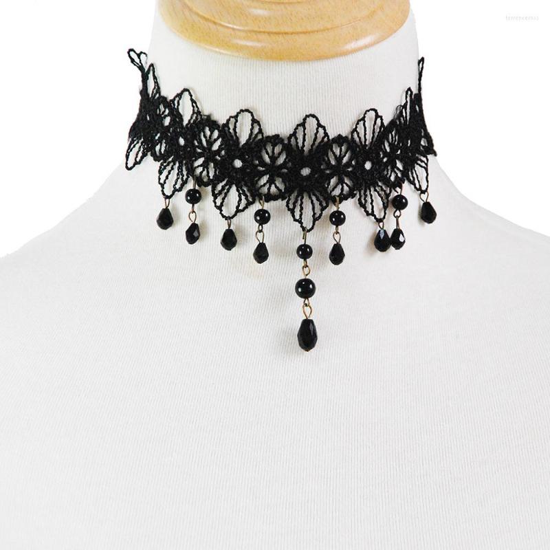 

Choker Collares Sexy Gothic Chokers Crystal Black Lace Neck Necklace Vintage Victorian Women Chocker Steampunk Jewelry