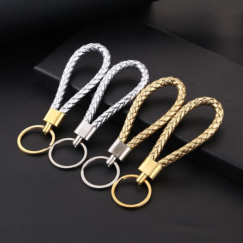 

Keychains Charm Braided Leather Cord Keychain Accessories Creative Metal Texture Car Purses Key Chain Pendant Llaveros Para Mujer YS164