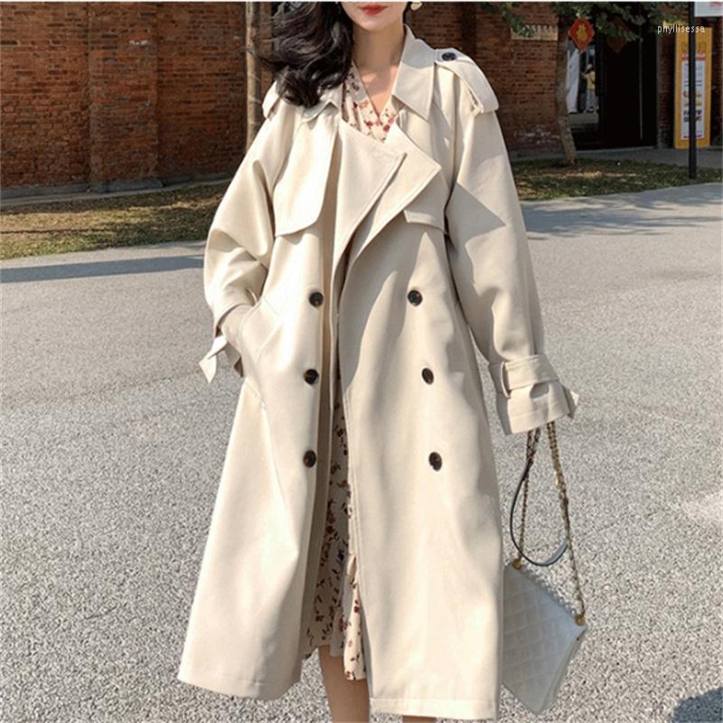 

Women' Trench Coats Fashion Khaki Windbreaker Clothing 2023 Spring Autumn Korean Waist Slim Ladies Long D1058 Phyl22, Beige