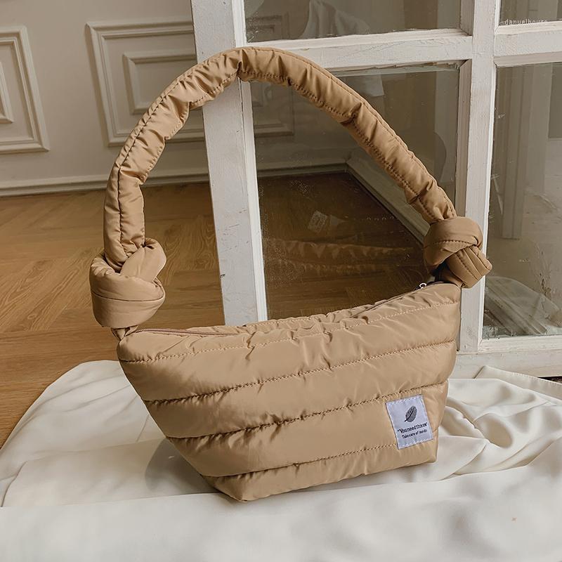 

School Bags Fashion Women Handbag High Quality Space Pad Cotton Feather Down Large Tote Female Shoulder Winter Ladies Messenger Bag, Black