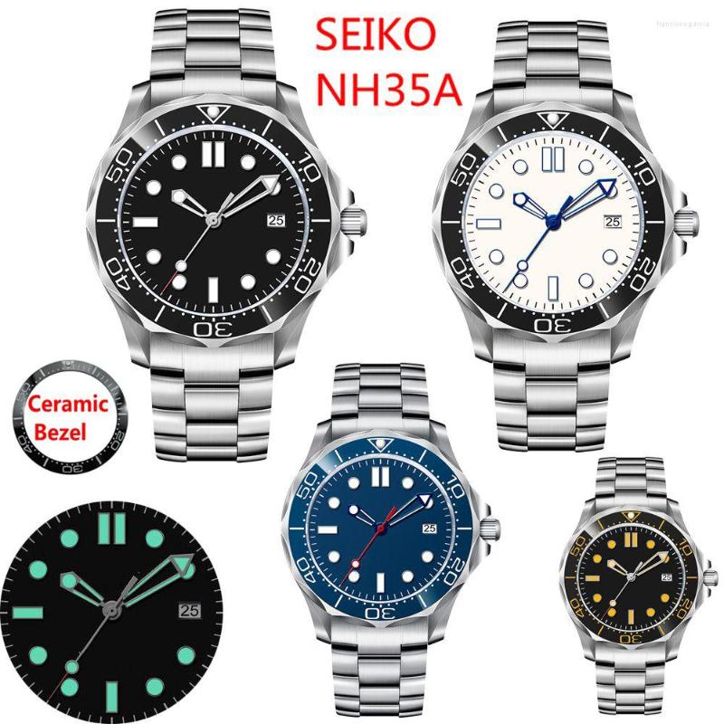 

Wristwatches Luxury Sapphire NH35 Automatic Mechanical Men Watch 10Bar Luminous Ceramic Bezel Waterproof Date Male Clock Relogio Masculino, Black