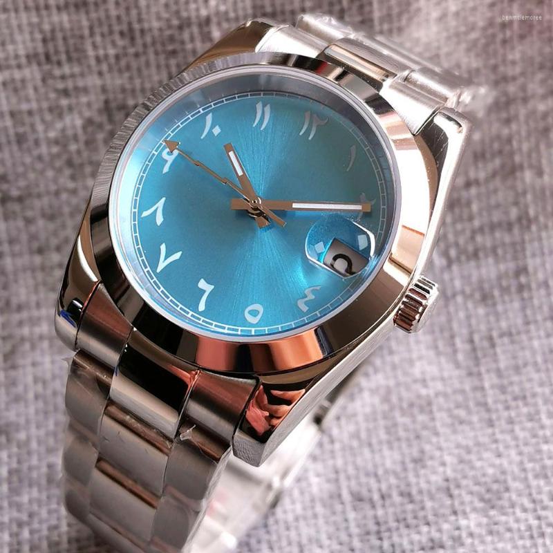 

Wristwatches 39mm Arabic Numbers 2023 Steel Polish Bezel NH35A Movement Selfwinding Men Watch Ice Blue Dial Sapphire, Picture shown