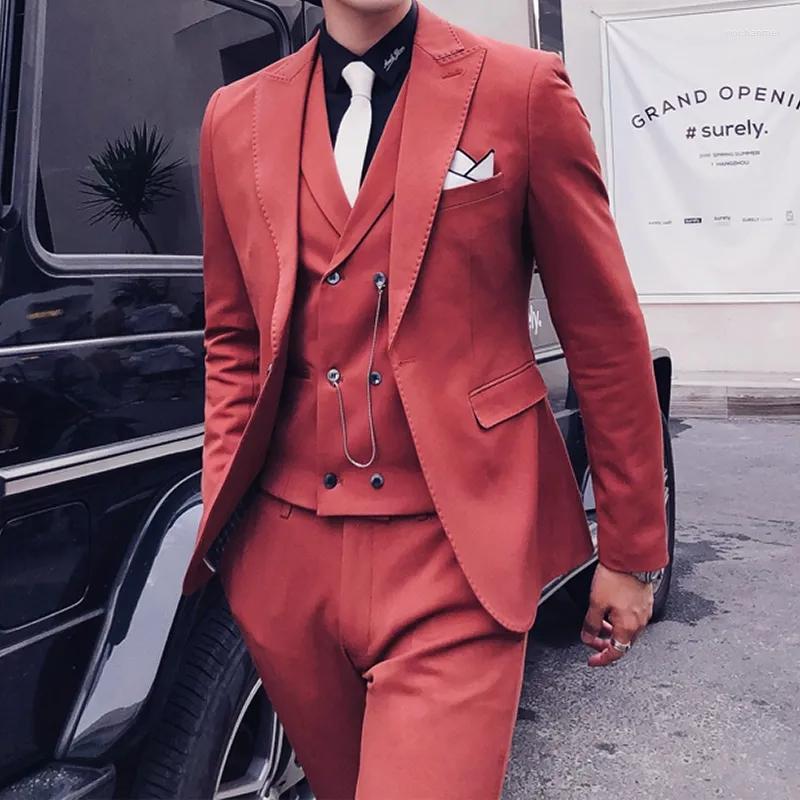 

Men's Suits Fashion Single Breasted Men Suit 3 Piece Set Wedding Slim Fit Tuxedo Costume Homme Groom Vest Pants Casual Business, Ivory