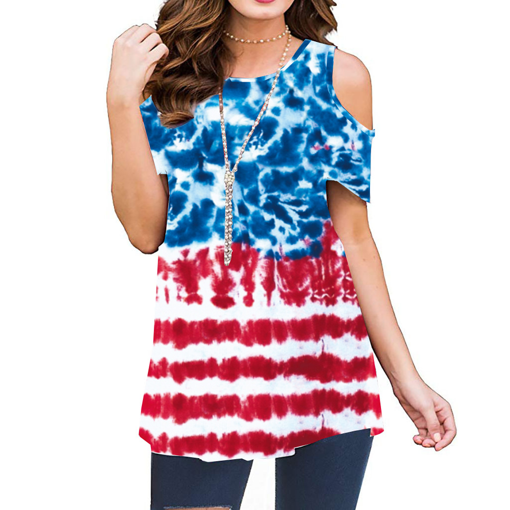 

2023 Summer New Print Off Shoulder Short Sleeve Pullover Women's Casual Bottom Top T-shirt
