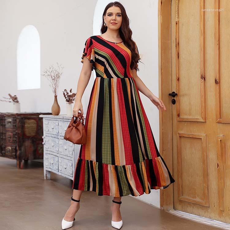 

Ethnic Clothing Plus Size Women Middle East Large Printed Skirt 2023 European Elastic Waist Dress Women's Dresses