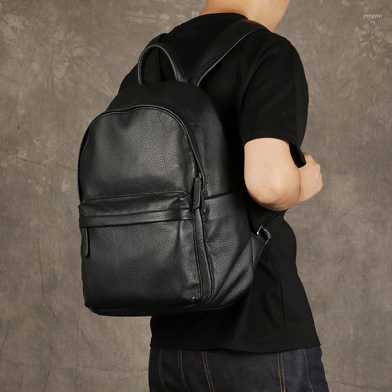

Backpack Outdoor Casual High-quality Genuine Leather Men's Women's Anti-theft Simple Travel Soft Real Cowhide Laptop Bookbag, Black