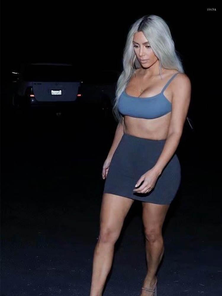 

Women' Tanks 2023 Summer Fashion Sexy Women Crop Tops Sleeveless Short Cotton Knitted Bar, Blue