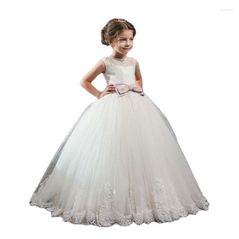 

Girl Dresses White Lace Applique Fluffy Sleeveless Evening First Communion Princess Dress Children Girls Gown, Black