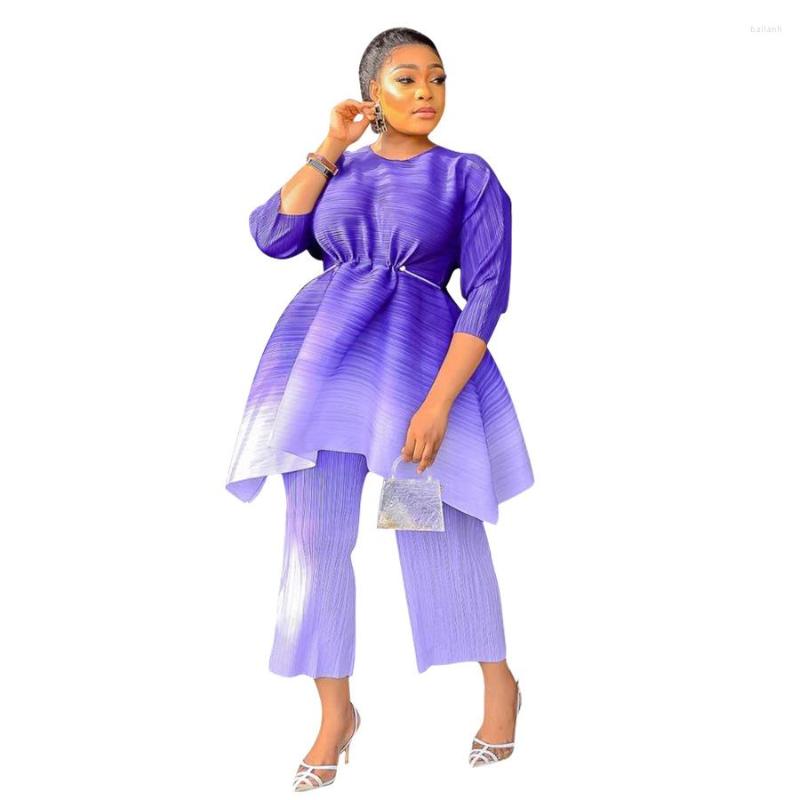 

Ethnic Clothing African Suit Two Piece Set Africa Clothes Dashiki Fashion Pleated Top Trousers Elastic Party For Women Outfits