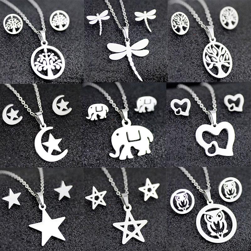 

Necklace Earrings Set & Stainless Steel Fashion Pendant Stud Suit Collarbone Chain In Various Styles Sets For Women Jewelry, Picture shown