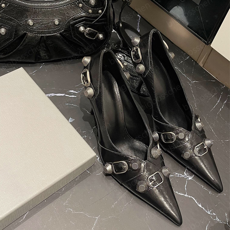 

Luxury Designer high heels ladies formal shoes designer shoes fashion pointed studded leather retro biker shoes street style black career party dinner dress shoes