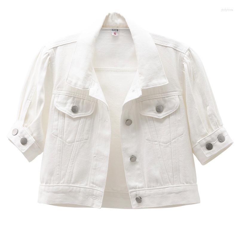 

Women' Jackets 2023 Spring Summer Short Denim Jacket Women Fashion Wild Five Points Sleeve Thin Jeans Coat Female Clothes Slim Outerwear, White