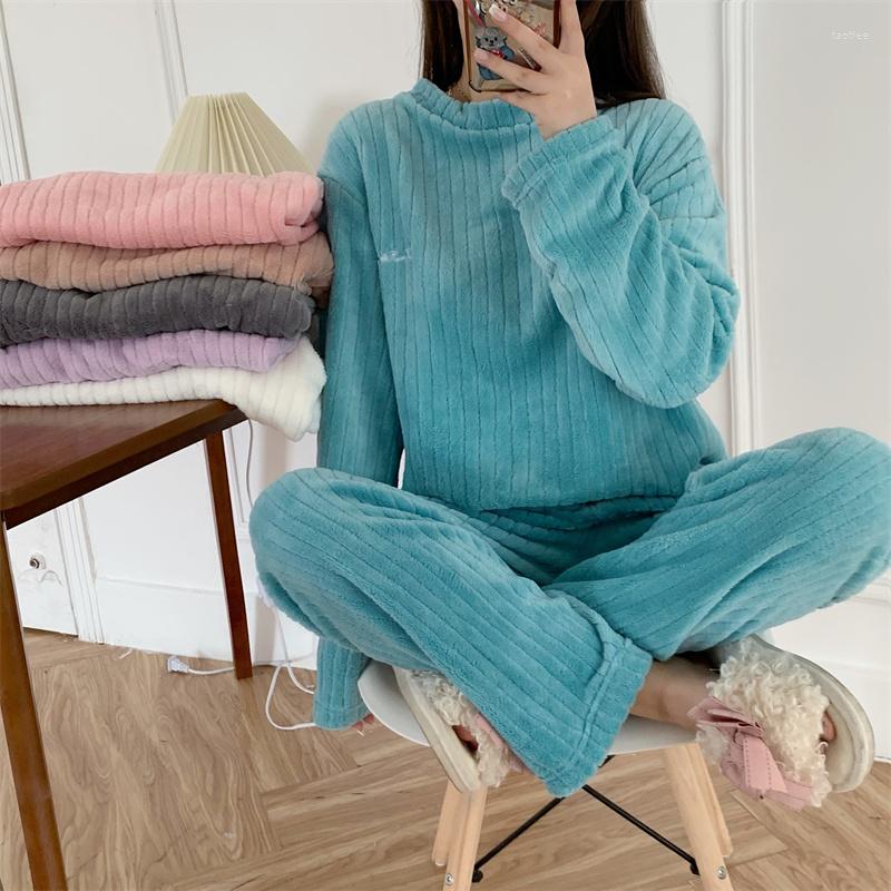 

Women's Sleepwear Pajama Sets Women Kawaii Winter Thick Flannel Two Pieces Warm Pijama Femme Loungewear Womens, White