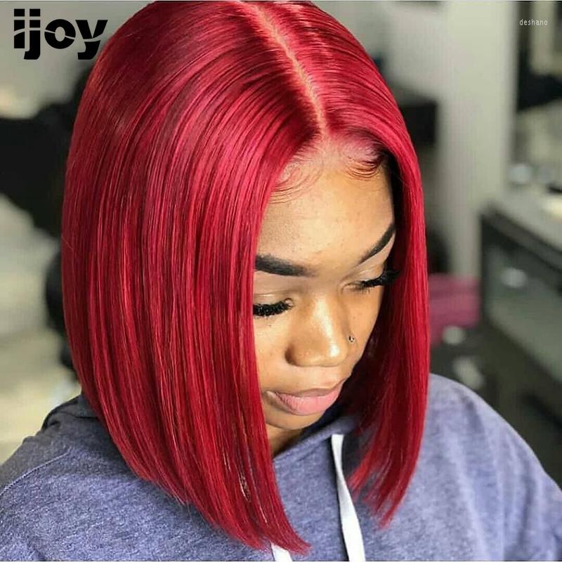 

Short Bob 4x4 Lace Closure Human Hair Wigs For Black Women Burgundy Red Brazilian Non-Remy Frontal IJOY, Picture shown
