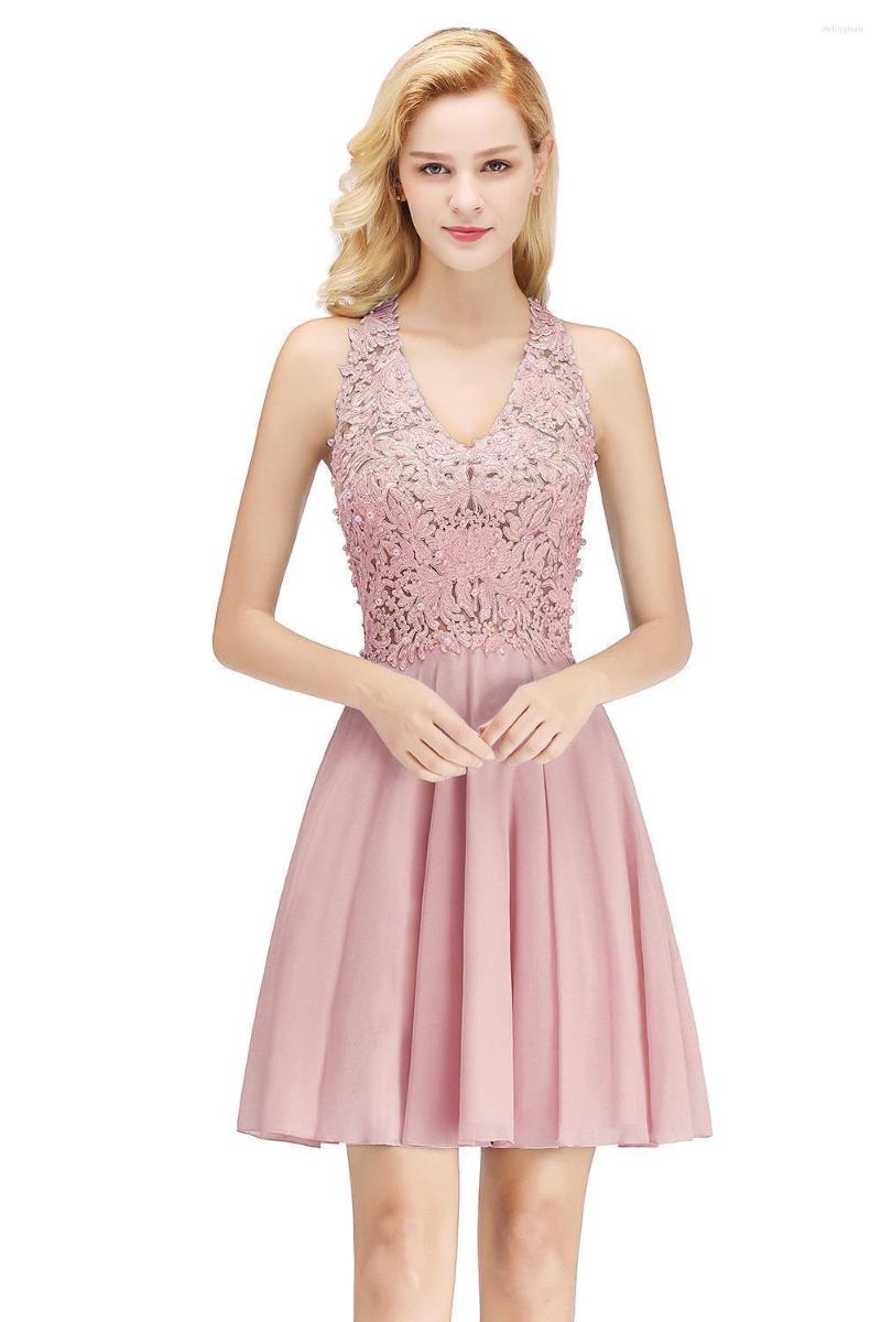

Party Dresses Elegant Pearls Decorated Lace Cocktail Dress Sexy Illusion Knee Length Ruched A Line Chiffon Navy And Burgundy