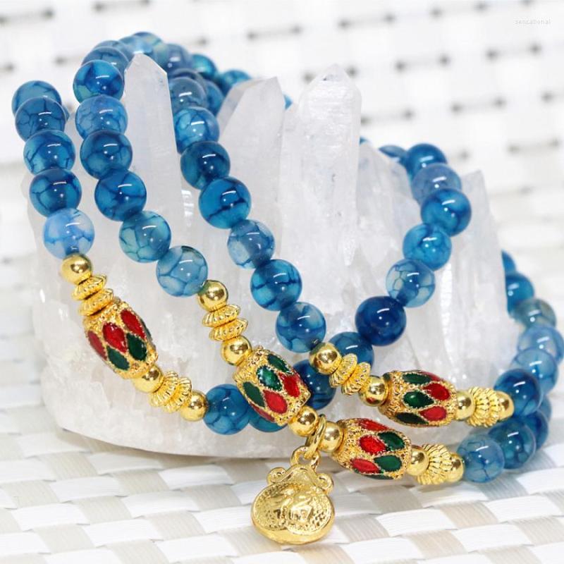 

Strand Bohemia Style Long Women Multilayer Bracelets Natural Blue Popcorn Round Agat Onyx Carnelian Beads 6mm Elastic Jewels B2211