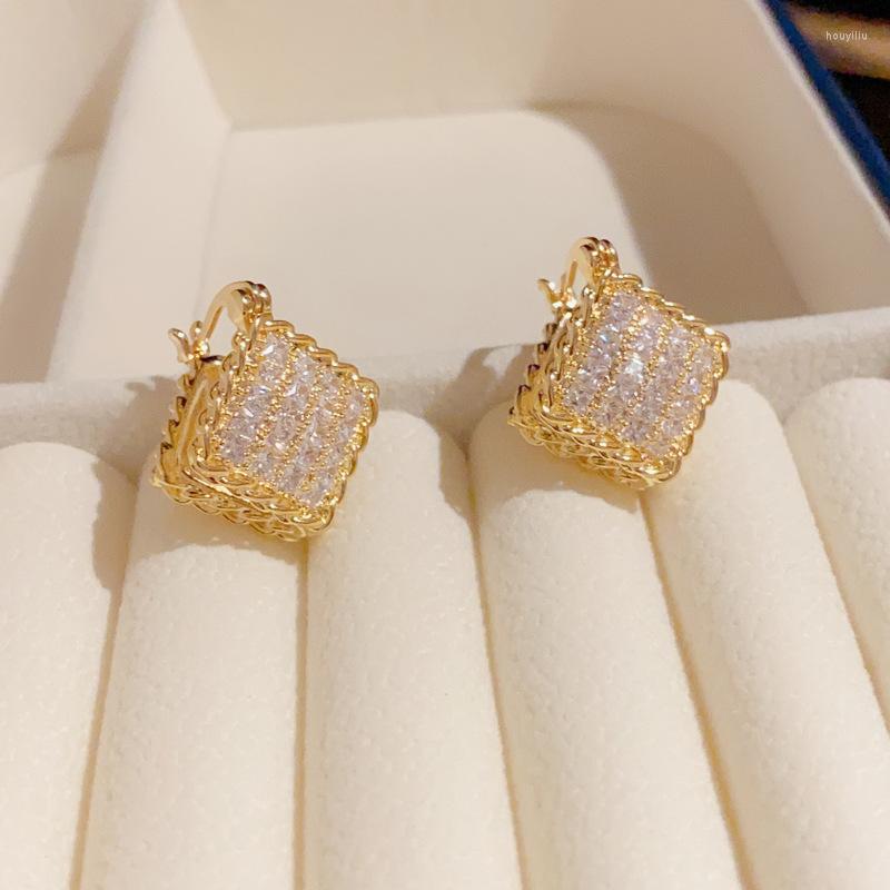 

Stud Earrings 2023 Korean Design Fashion Jewelry 14K Gold Plated Double-sided Rhomb Zircon Elegant Women's Daily Work Accessories