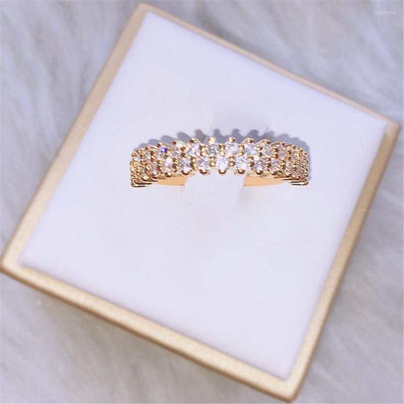 

Wedding Rings Actual Filming Luxury Gold Color Double Row Set With Zircon Ring Band Promise Engagement For Women