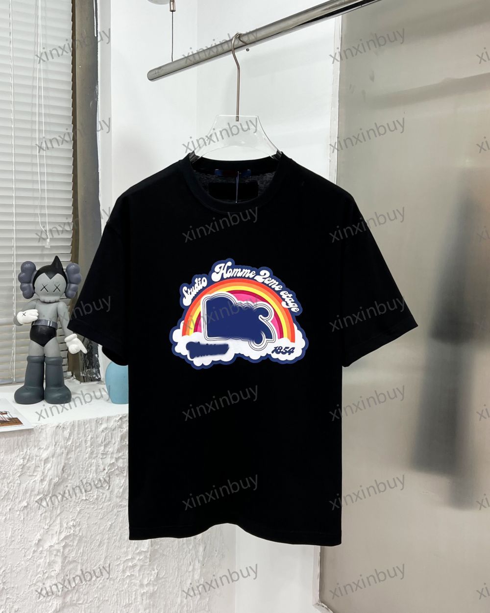 

xinxinbuy Men designer Tee t shirt 23ss Paris Rainbow letter print short sleeve cotton women white black Beige S-2XL