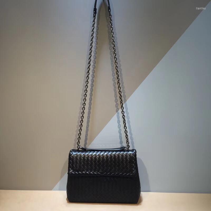 

Evening Bags Oblique Shoulder Bag Woven Chain Fashion Women's Genuine Leather Handbags Lambskin Style High-quality, Black