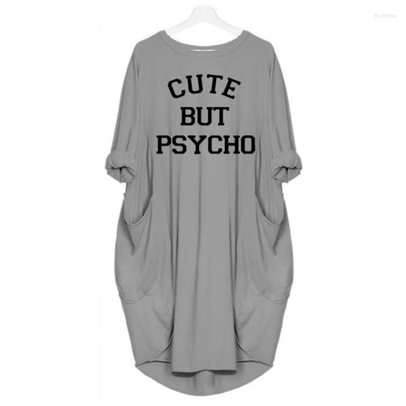 

Casual Dresses Premium Cotton Pocket Dress Cute But Psycho Letters Print Beach Summer Women Maxi Vestidos Mujer Clothes China, Black