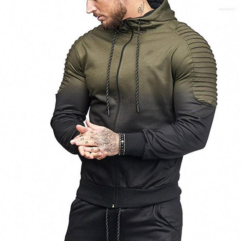

Men's Hoodies Men Hooded Sweatshirts Striped Pleated Casual Spliced Color Full Sleeve Male Loose Clothing, Blue