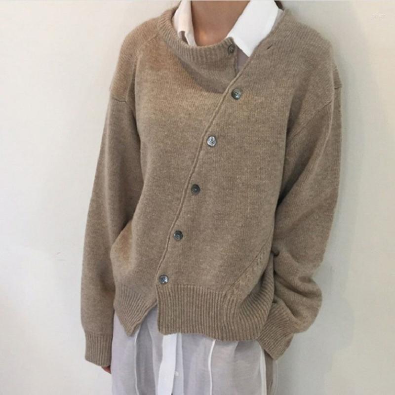 

Women's Knits Fall High Quality Clothes Casual Fashion Cardigan For Women Loose Sweater Jacket Irregular Knitted Oblique Single Breasted, Gray