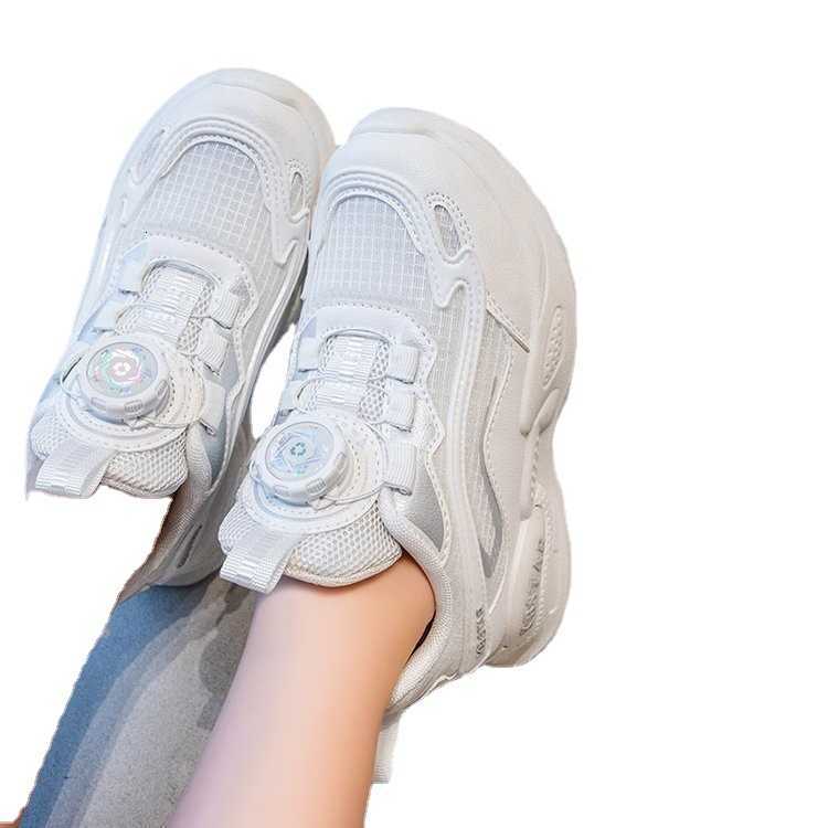 

Girls' Shoes 2023 Spring and Autumn New Sports Shoes Mesh Dad Shoes Knob Button Running Shoes Chil1en's Casual Shoes, White4