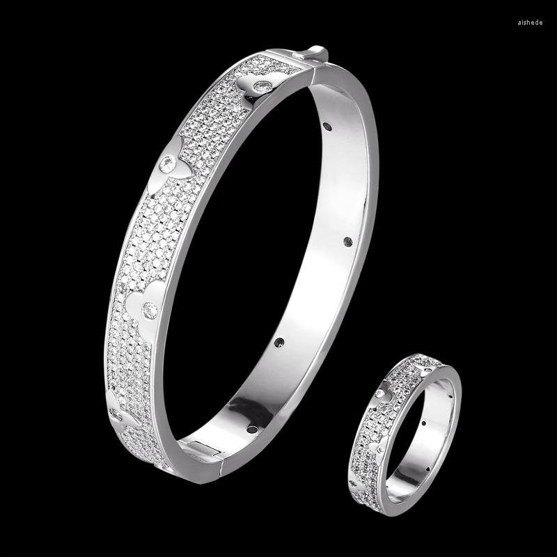 

Necklace Earrings Set Zlxgirl Full Cubic Zircon Bangle With Ring Wedding Fashion Women's Couple Bijoux, Picture shown