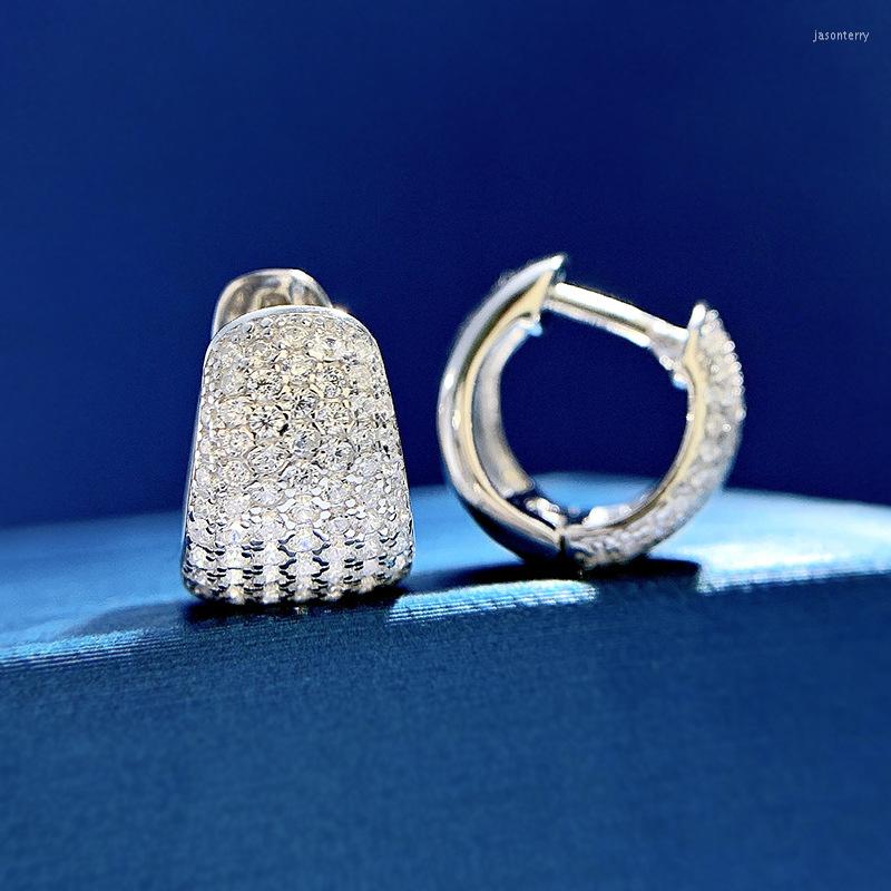 

Hoop Earrings Pave Set Diamond Earring Real 925 Sterling Silver Jewelry Party Wedding For Women Bridal Engagement Bijou